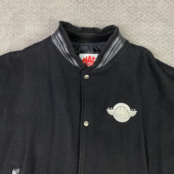 Vintage Mac Tools Jacket Men's XL Black Wool Leather Varsity Letterman Bomber - Picture 2 of 13